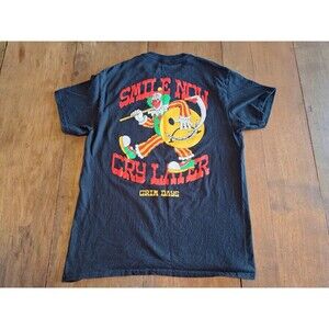 Smile Now Cry Later Grim Days Men T-Shirt Medium Black Clown/Emoji Graphic Tee